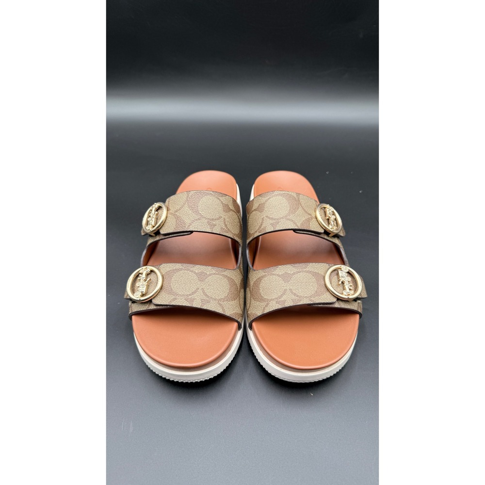 Coach Irene Signature Canvas Platform Slide Sandals Brown Tan G5137 Womens 8B - Picture 2 of 10